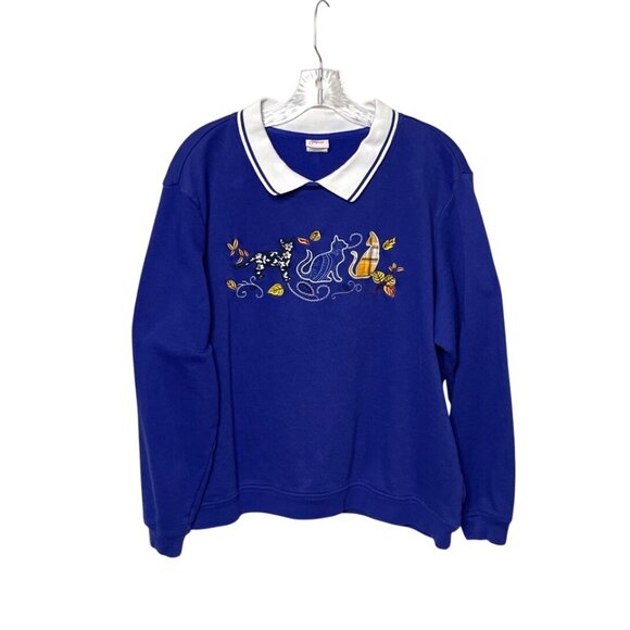 Vintage 90’s Adiran Delafield Womens Blue Sweatshirt with Embroidered Cats Sz 2X - Picture 7 of 7